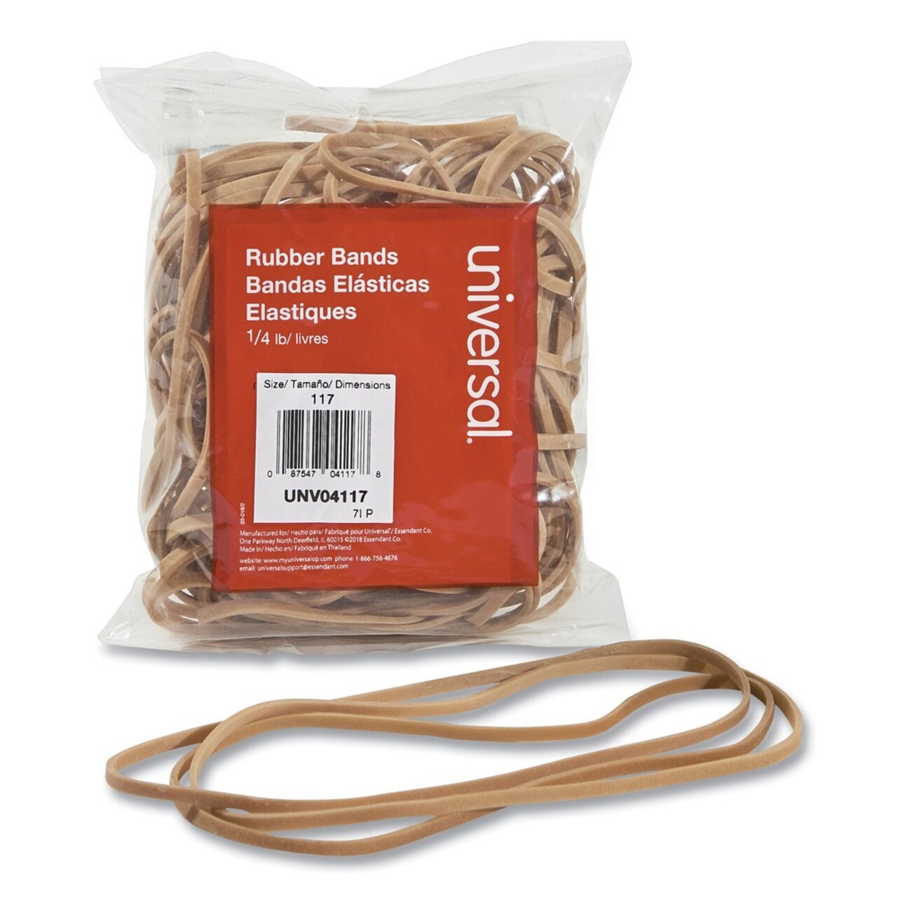 Universal 4 oz. Box 0.06 in. Gauge Size 117 Rubber Bands - Beige (50/Pack)